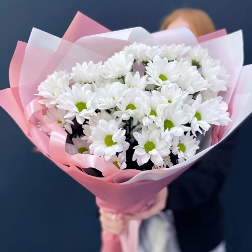 Букет «Розовое счастье» – нежность белых хризантем Белая Калитва Ростовская область