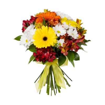 Букет «Красочный фонтан» — яркая симфония из альстромерий, гербер и хризантем Белая Калитва Ростовская область