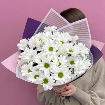 Букет «Весеннее настроение» – свежесть белых хризантем Белая Калитва Ростовская область