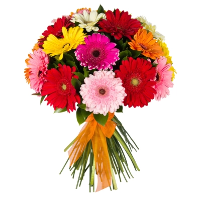 Букет «Мамба» – взрыв красок из оранжевых, лиловых и розовых гербер Белая Калитва Ростовская область