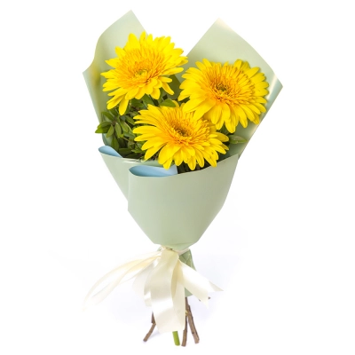 Яркий букет из 3 жёлтых гербер – частичка солнечного света Белая Калитва Ростовская область