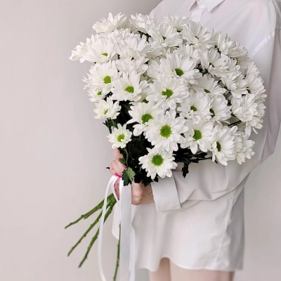 Букет «Ромашка» – 9 белоснежных хризантем в деревенском стиле Белая Калитва Ростовская область