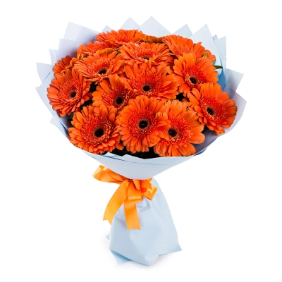 Яркий букет из 15 оранжевых гербер – как кусочек солнца в ваших руках Белая Калитва Ростовская область